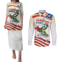 Hands Off Portland Couples Matching Puletasi and Long Sleeve Button Shirt Resist Frog - Wonder Print Shop