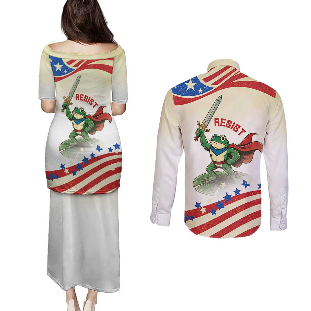 Hands Off Portland Couples Matching Puletasi and Long Sleeve Button Shirt Resist Frog - Wonder Print Shop
