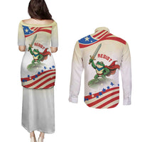 Hands Off Portland Couples Matching Puletasi and Long Sleeve Button Shirt Resist Frog - Wonder Print Shop