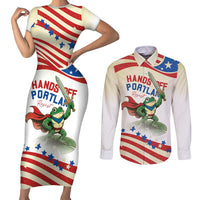 Hands Off Portland Couples Matching Short Sleeve Bodycon Dress and Long Sleeve Button Shirt Resist Frog - Wonder Print Shop