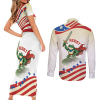 Hands Off Portland Couples Matching Short Sleeve Bodycon Dress and Long Sleeve Button Shirt Resist Frog - Wonder Print Shop