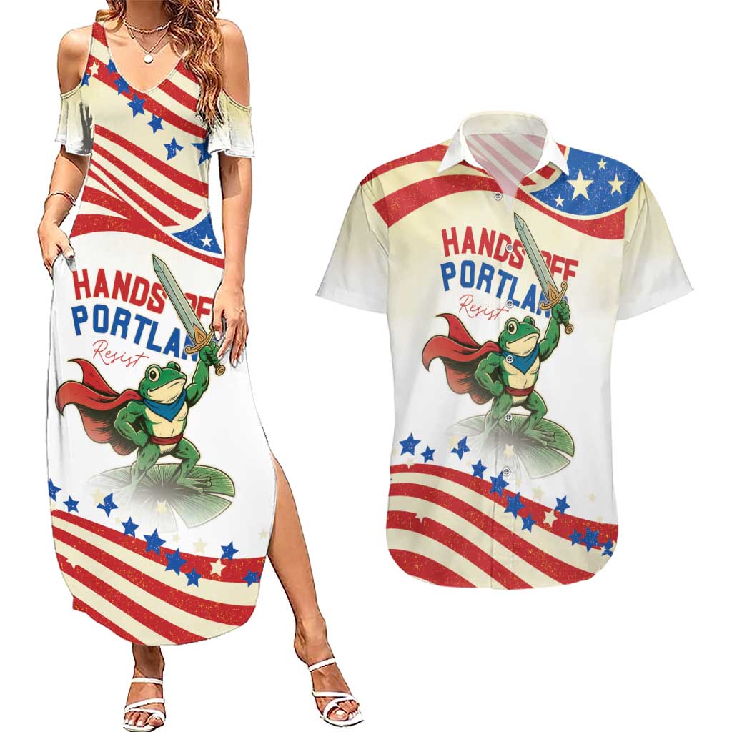Hands Off Portland Couples Matching Summer Maxi Dress and Hawaiian Shirt Resist Frog - Wonder Print Shop