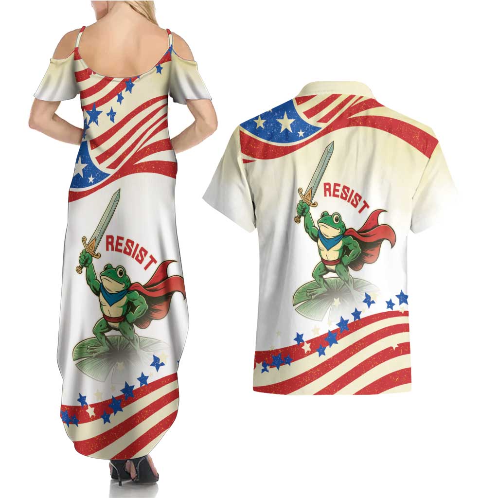Hands Off Portland Couples Matching Summer Maxi Dress and Hawaiian Shirt Resist Frog - Wonder Print Shop