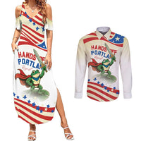 Hands Off Portland Couples Matching Summer Maxi Dress and Long Sleeve Button Shirt Resist Frog - Wonder Print Shop