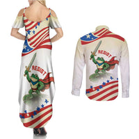 Hands Off Portland Couples Matching Summer Maxi Dress and Long Sleeve Button Shirt Resist Frog - Wonder Print Shop