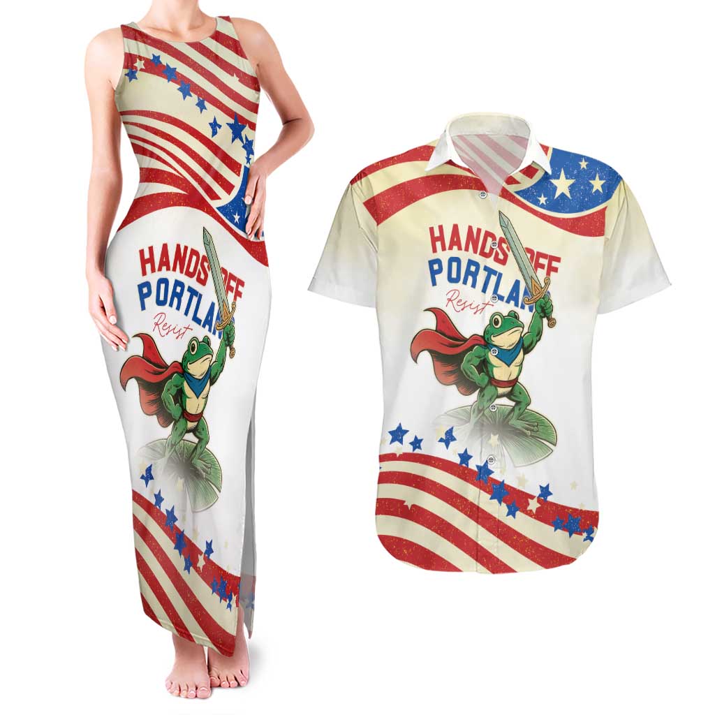 Hands Off Portland Couples Matching Tank Maxi Dress and Hawaiian Shirt Resist Frog - Wonder Print Shop