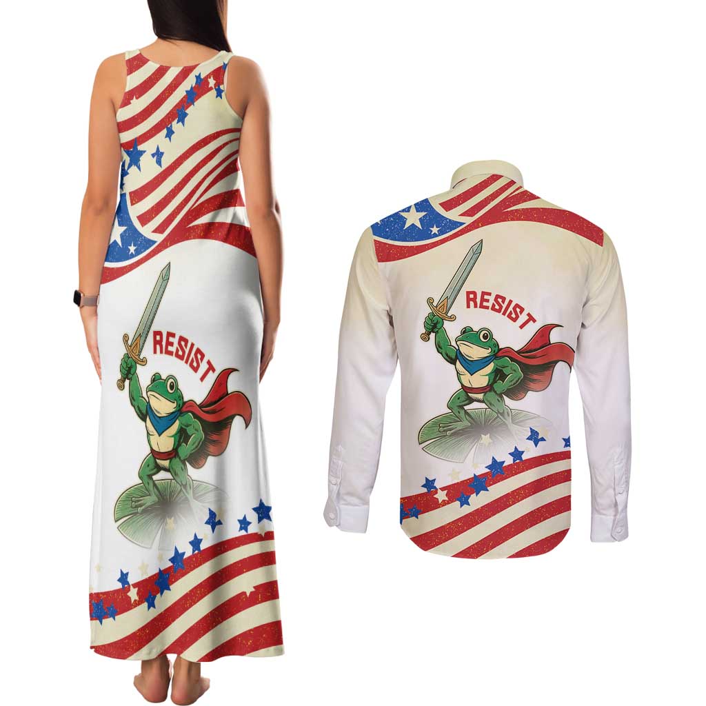 Hands Off Portland Couples Matching Tank Maxi Dress and Long Sleeve Button Shirt Resist Frog - Wonder Print Shop