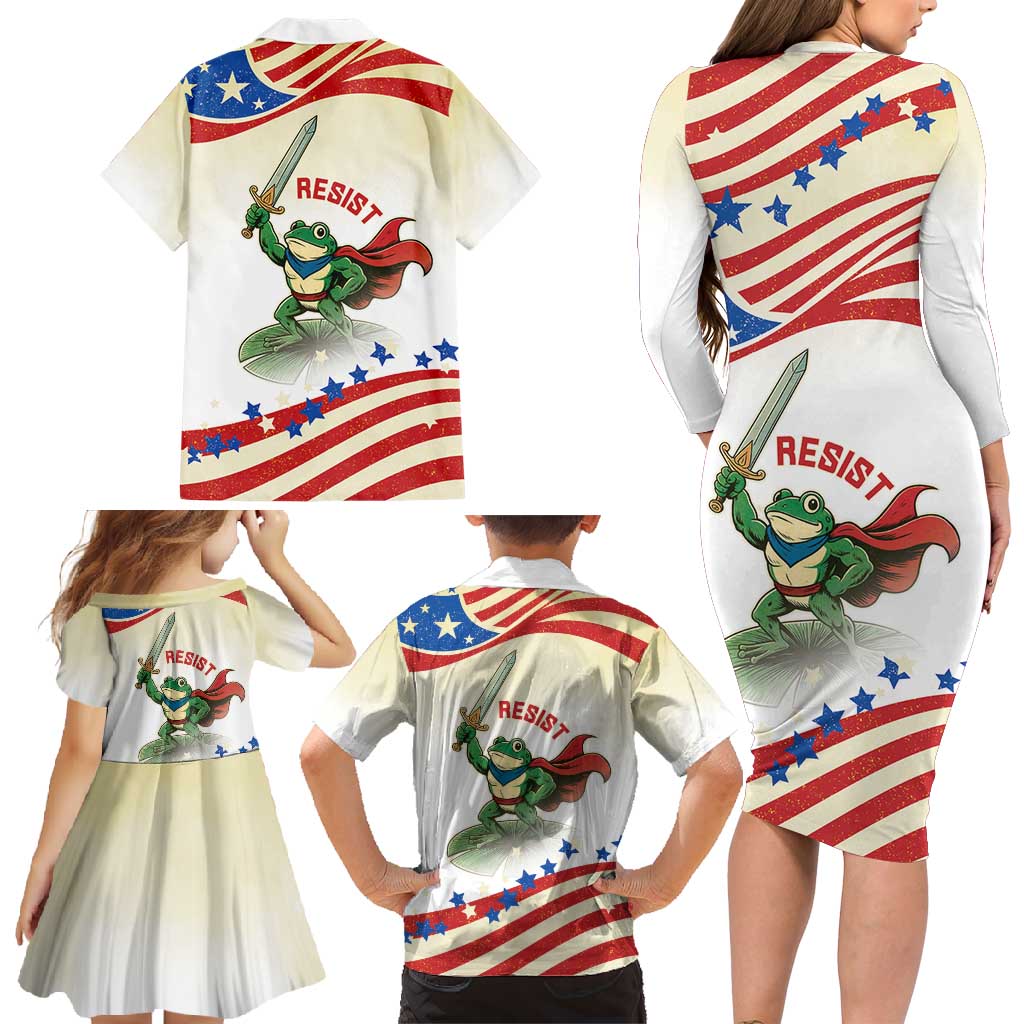 Hands Off Portland Family Matching Long Sleeve Bodycon Dress and Hawaiian Shirt Resist Frog - Wonder Print Shop