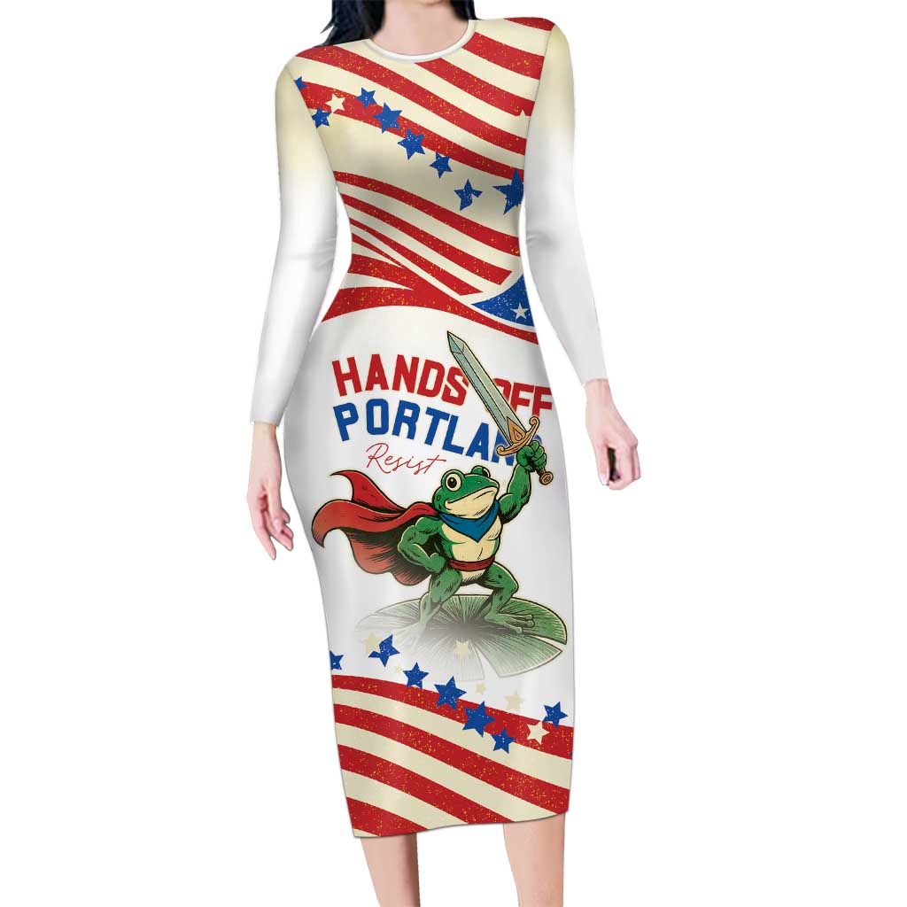 Hands Off Portland Family Matching Long Sleeve Bodycon Dress and Hawaiian Shirt Resist Frog - Wonder Print Shop