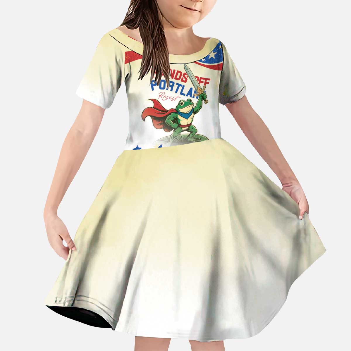 Hands Off Portland Family Matching Off The Shoulder Long Sleeve Dress and Hawaiian Shirt Resist Frog - Wonder Print Shop
