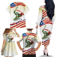 Hands Off Portland Family Matching Off The Shoulder Long Sleeve Dress and Hawaiian Shirt Resist Frog - Wonder Print Shop