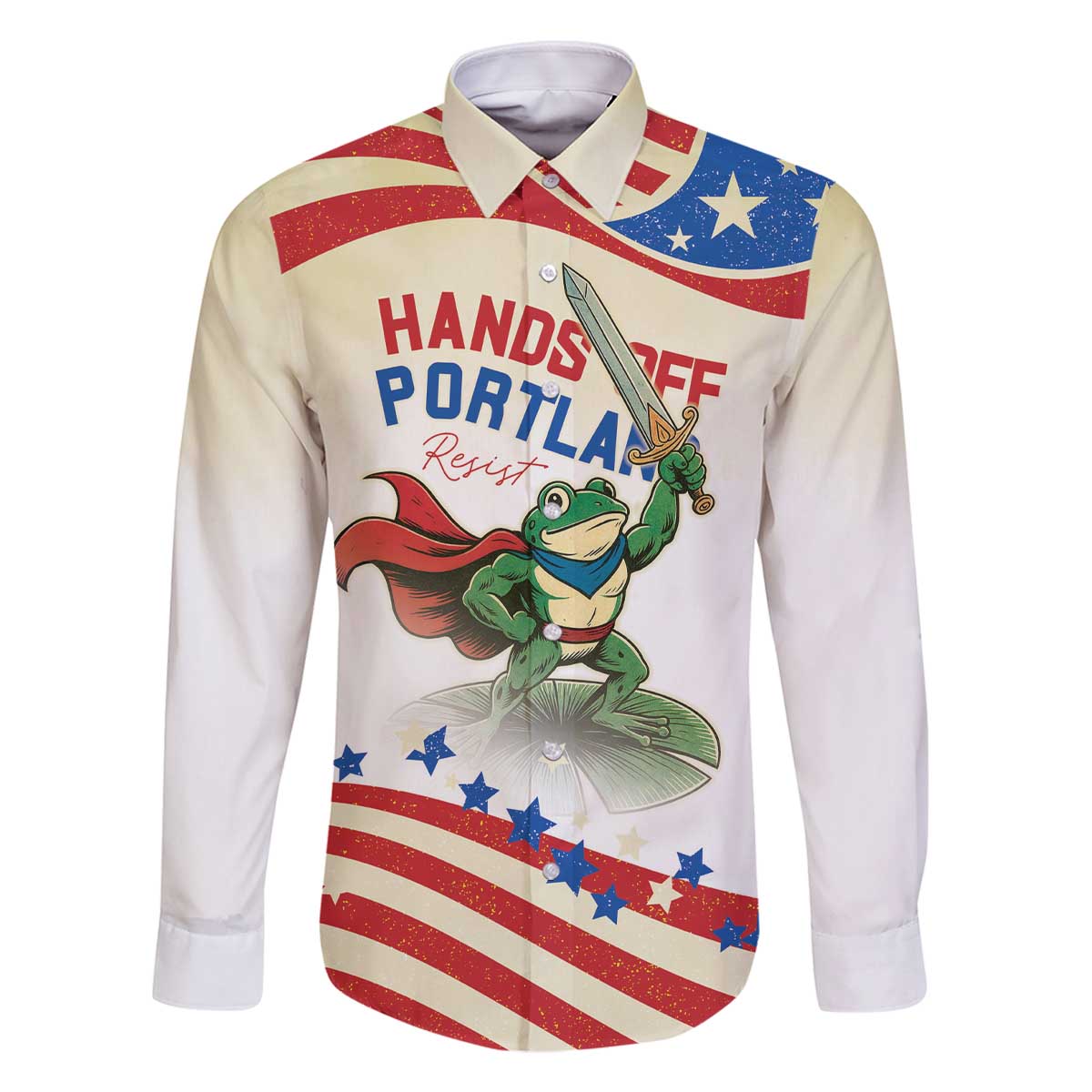 Hands Off Portland Family Matching Off The Shoulder Long Sleeve Dress and Hawaiian Shirt Resist Frog - Wonder Print Shop