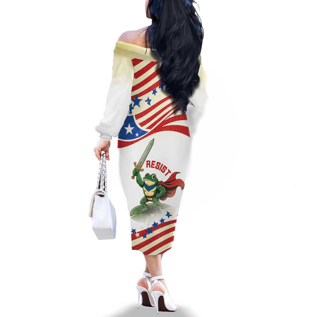 Hands Off Portland Family Matching Off The Shoulder Long Sleeve Dress and Hawaiian Shirt Resist Frog - Wonder Print Shop