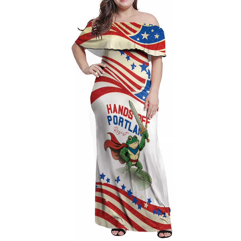 Hands Off Portland Family Matching Off Shoulder Maxi Dress and Hawaiian Shirt Resist Frog - Wonder Print Shop