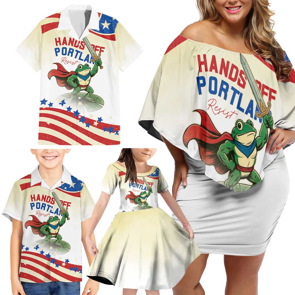 Hands Off Portland Family Matching Off Shoulder Short Dress and Hawaiian Shirt Resist Frog - Wonder Print Shop