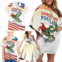 Hands Off Portland Family Matching Off Shoulder Short Dress and Hawaiian Shirt Resist Frog - Wonder Print Shop