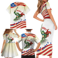 Hands Off Portland Family Matching Short Sleeve Bodycon Dress and Hawaiian Shirt Resist Frog - Wonder Print Shop