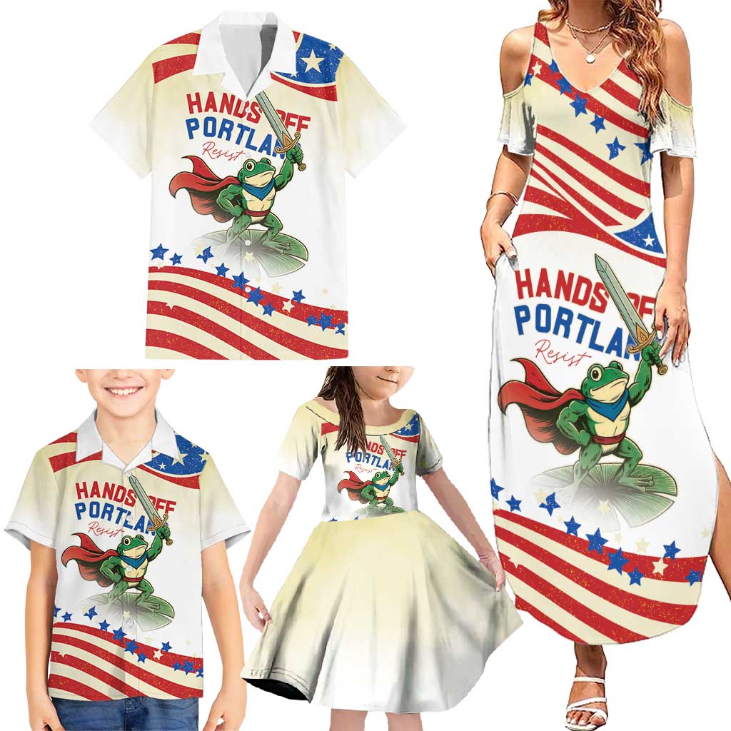 Hands Off Portland Family Matching Summer Maxi Dress and Hawaiian Shirt Resist Frog - Wonder Print Shop