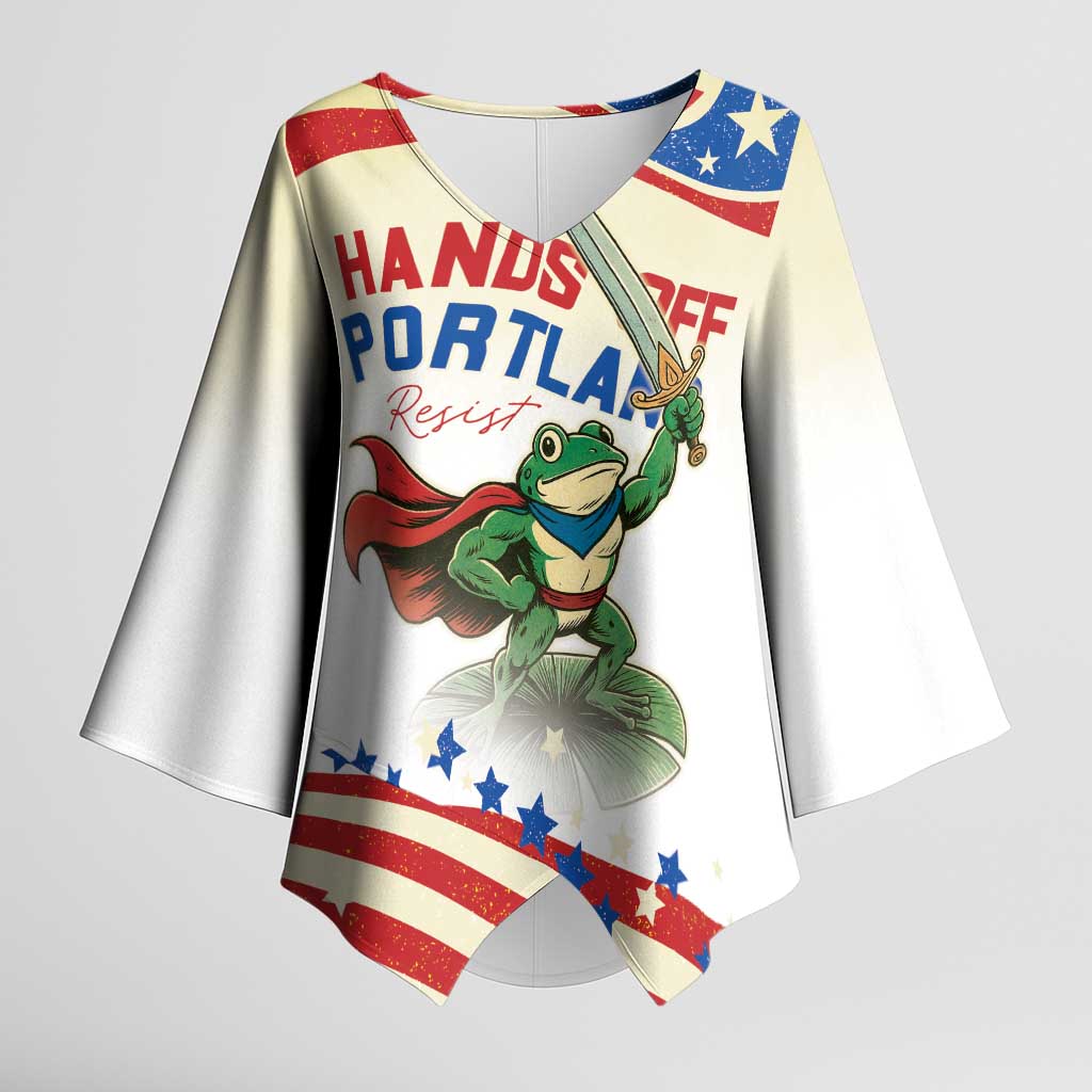 Hands Off Portland Kimono Sleeve Blouse Resist Frog - Wonder Print Shop