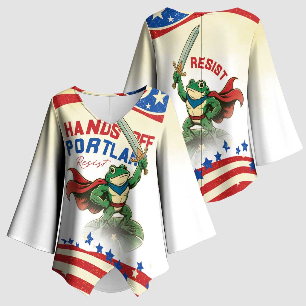 Hands Off Portland Kimono Sleeve Blouse Resist Frog - Wonder Print Shop