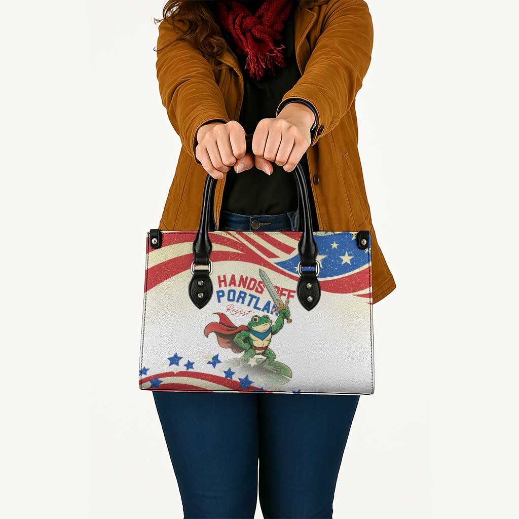 Hands Off Portland Leather Bag Resist Frog - Wonder Print Shop