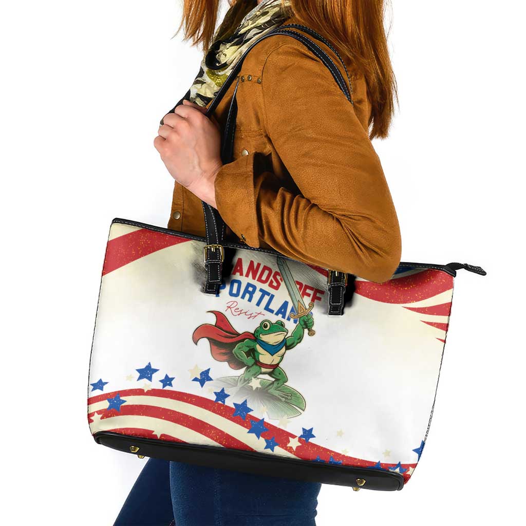 Hands Off Portland Leather Tote Bag Resist Frog - Wonder Print Shop
