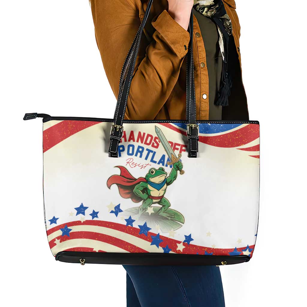 Hands Off Portland Leather Tote Bag Resist Frog - Wonder Print Shop
