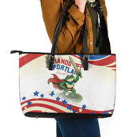 Hands Off Portland Leather Tote Bag Resist Frog - Wonder Print Shop