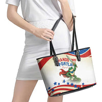 Hands Off Portland Leather Tote Bag Resist Frog - Wonder Print Shop