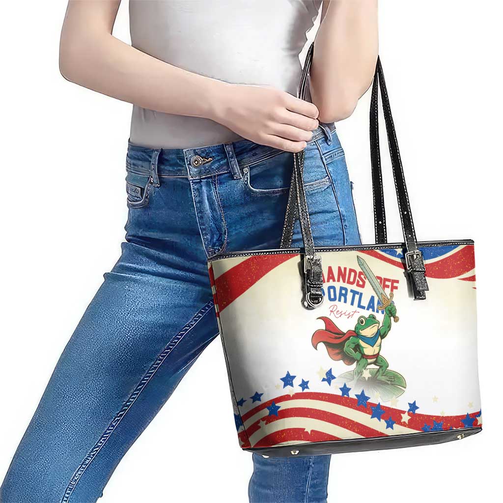 Hands Off Portland Leather Tote Bag Resist Frog - Wonder Print Shop
