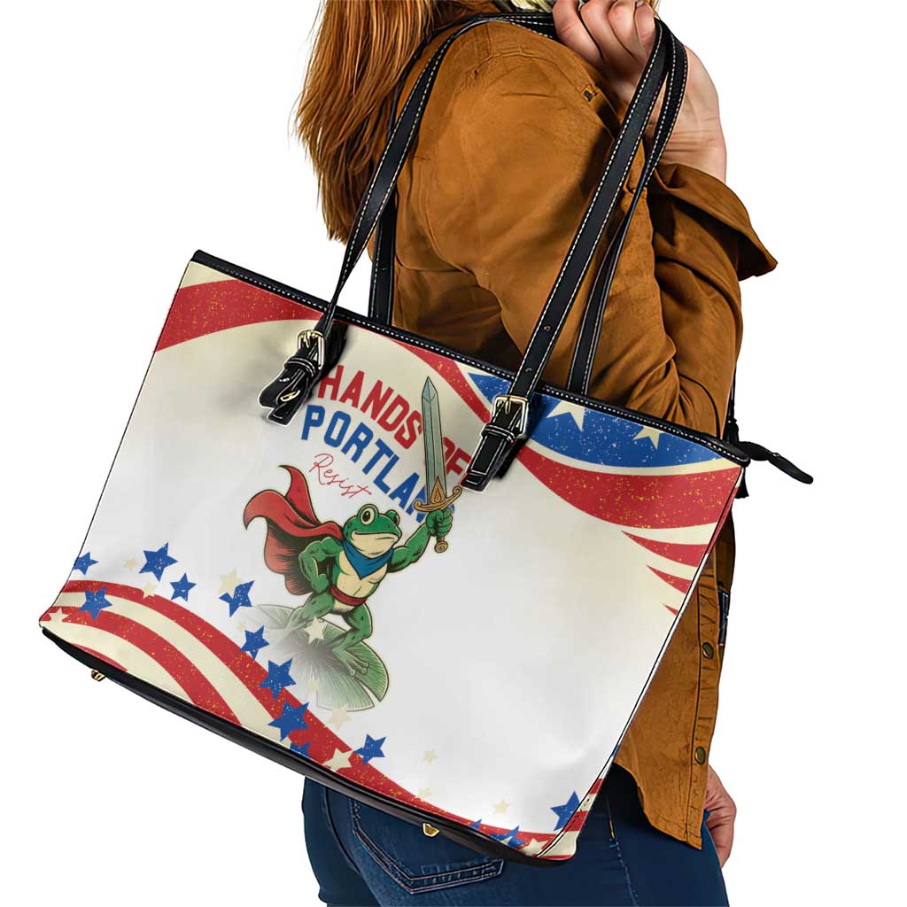 Hands Off Portland Leather Tote Bag Resist Frog - Wonder Print Shop