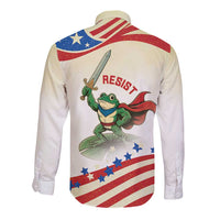 Hands Off Portland Long Sleeve Button Shirt Resist Frog - Wonder Print Shop