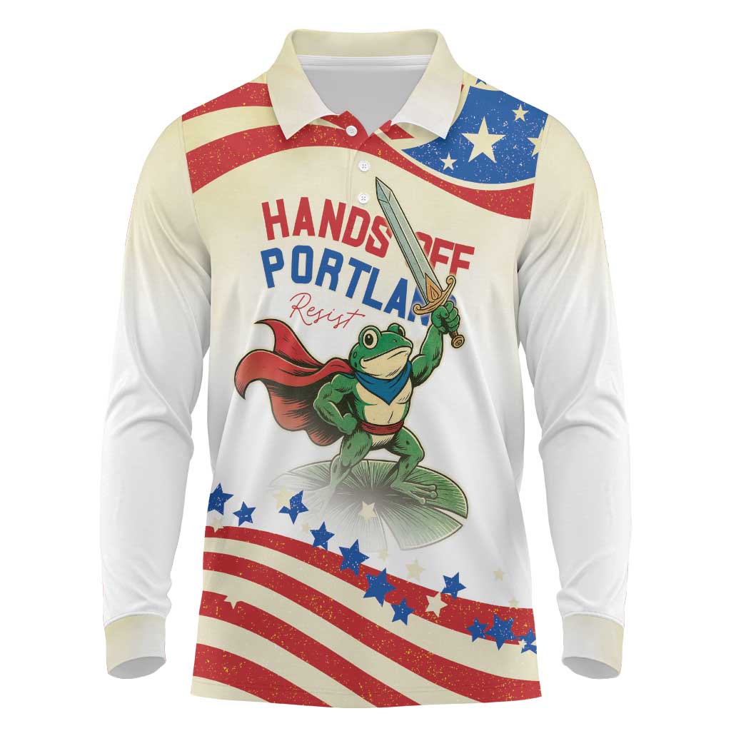 Hands Off Portland Long Sleeve Polo Shirt Resist Frog - Wonder Print Shop