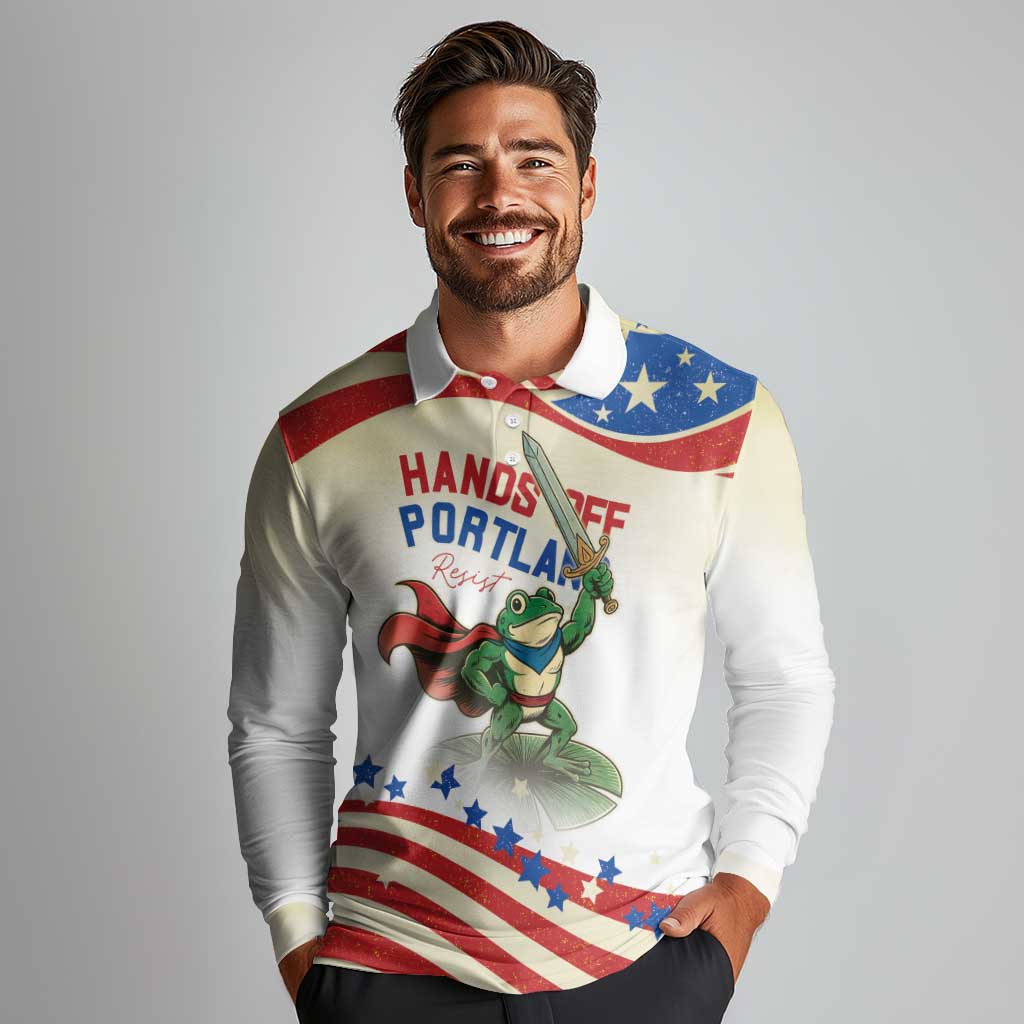 Hands Off Portland Long Sleeve Polo Shirt Resist Frog - Wonder Print Shop