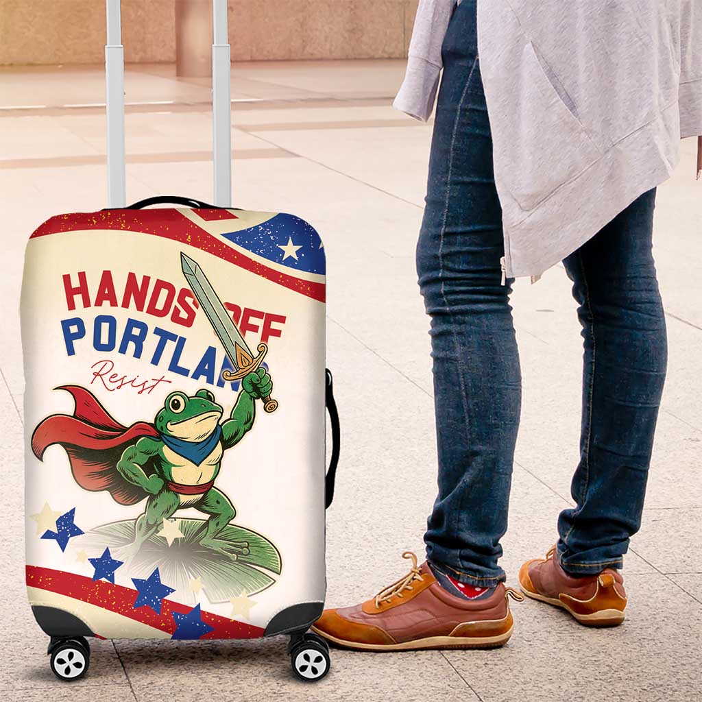 Hands Off Portland Luggage Cover Resist Frog - Wonder Print Shop