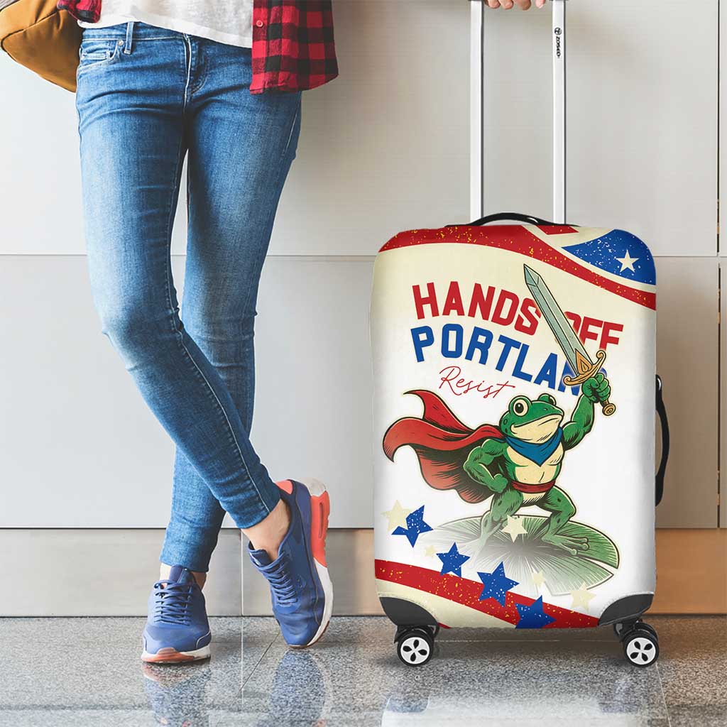 Hands Off Portland Luggage Cover Resist Frog - Wonder Print Shop