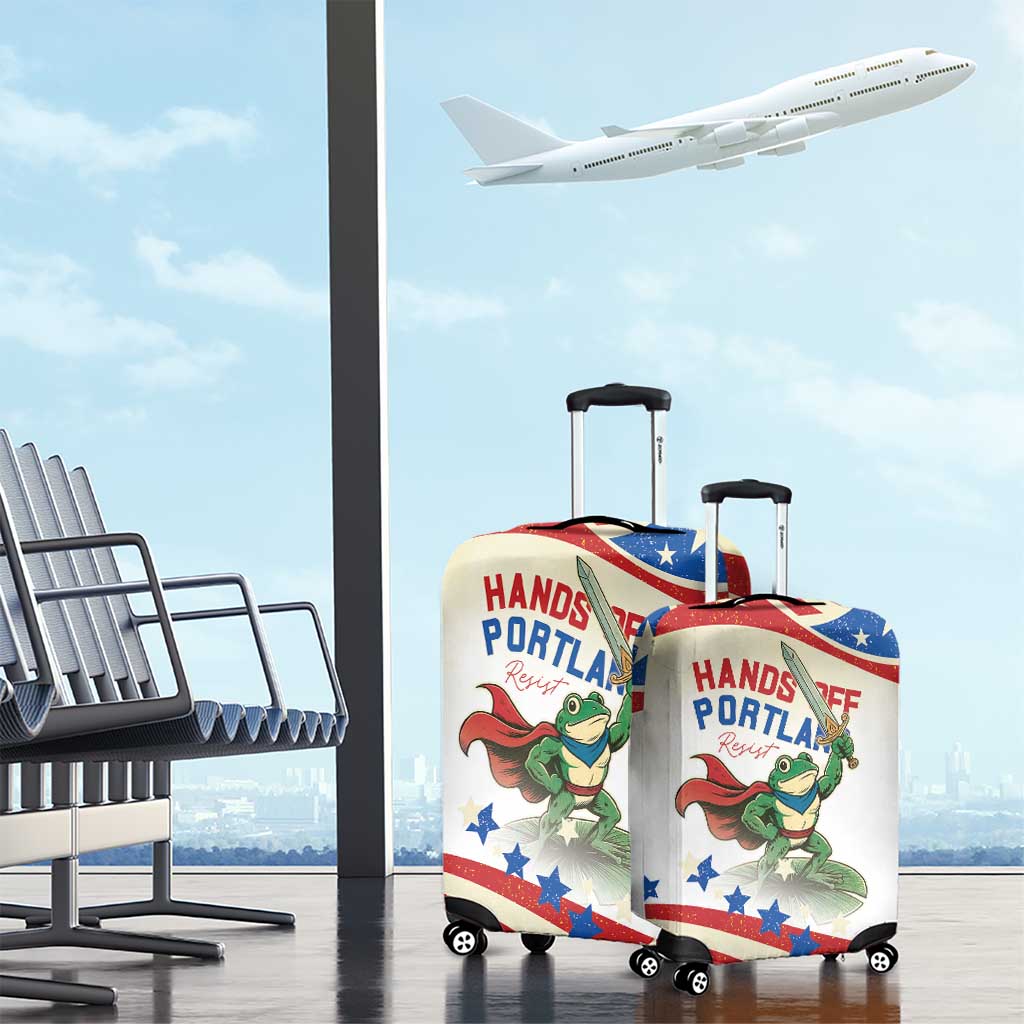 Hands Off Portland Luggage Cover Resist Frog - Wonder Print Shop