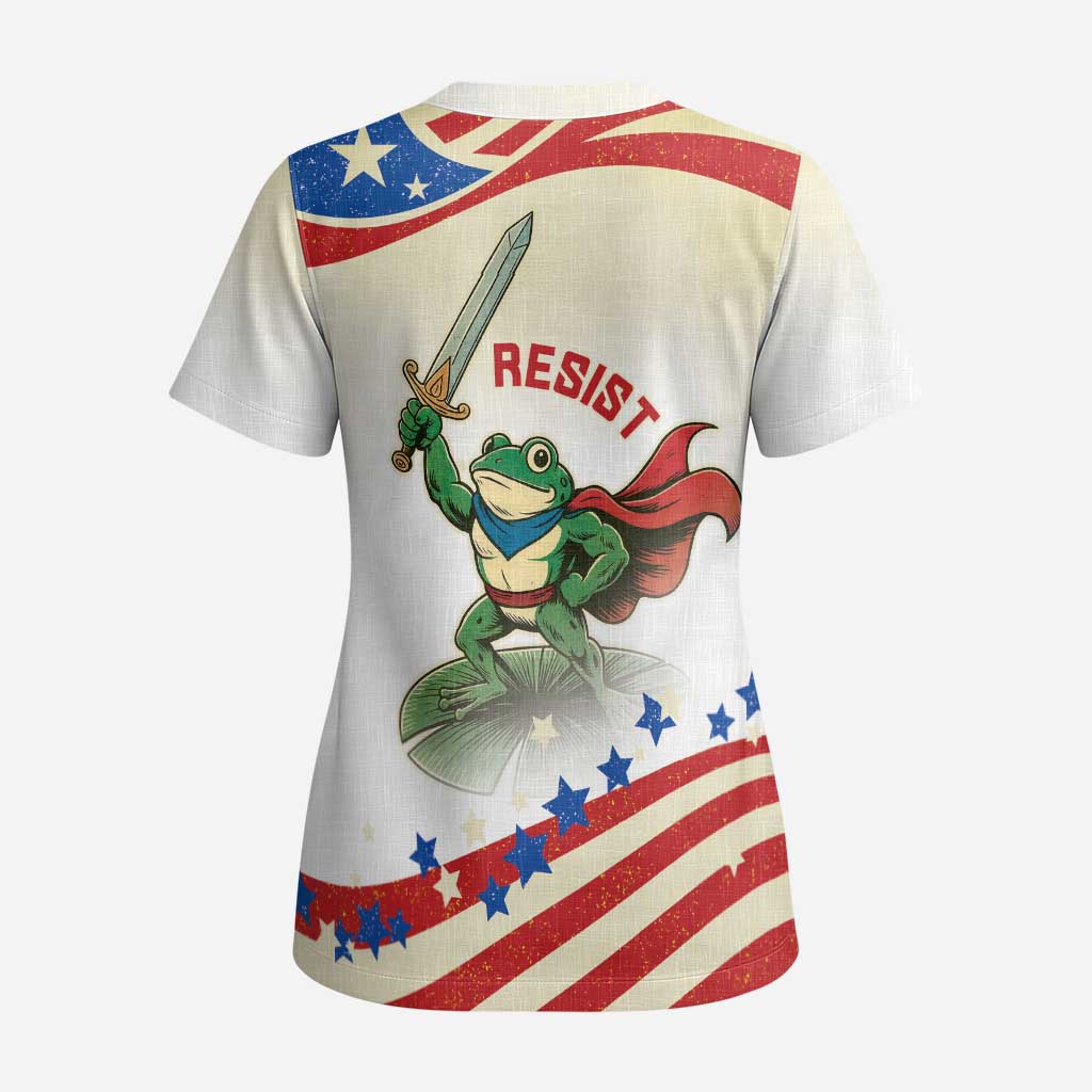 Hands Off Portland Scrub Top Resist Frog - Wonder Print Shop
