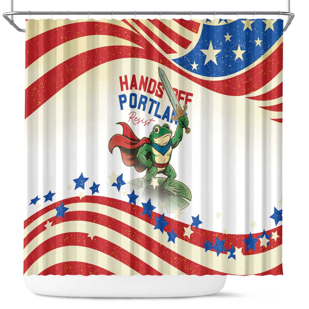 Hands Off Portland Shower Curtain Resist Frog - Wonder Print Shop