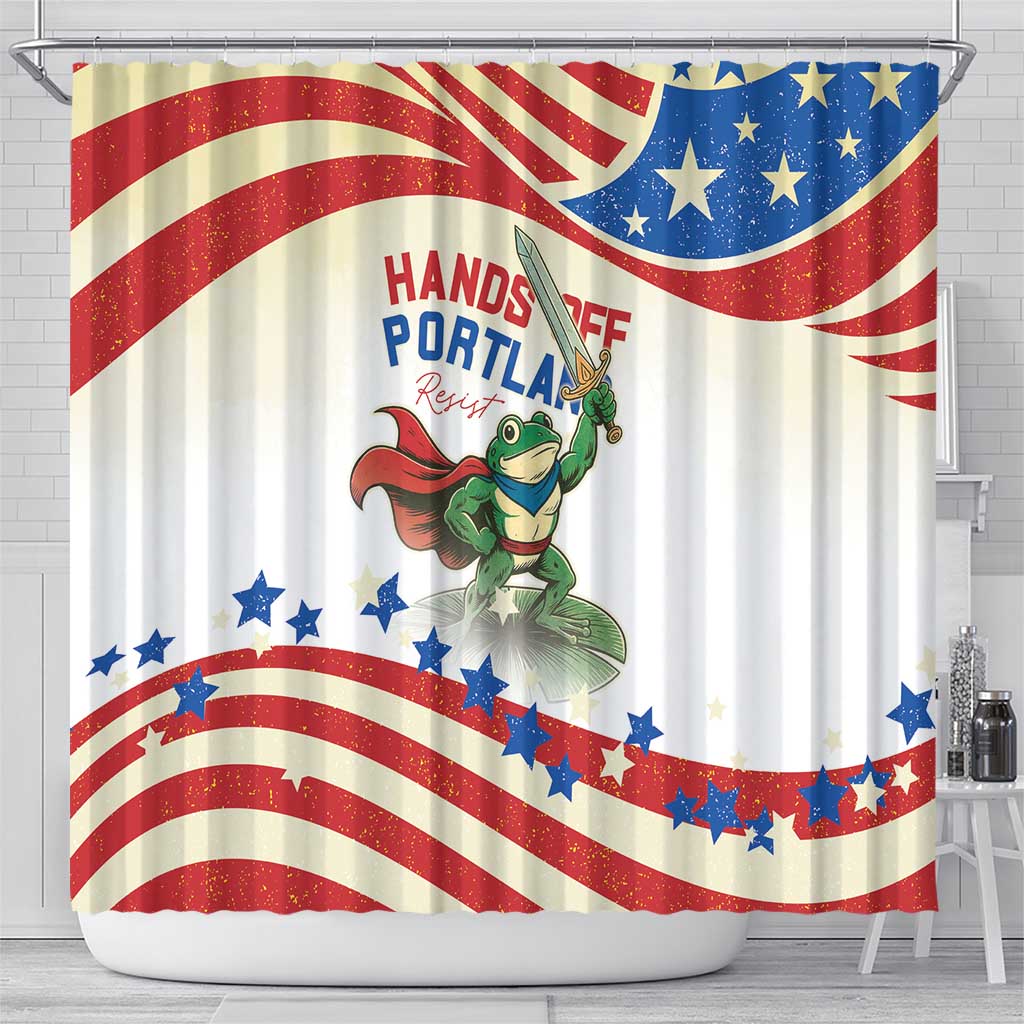 Hands Off Portland Shower Curtain Resist Frog - Wonder Print Shop