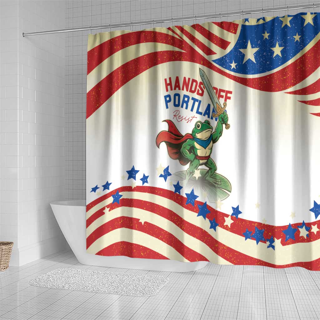 Hands Off Portland Shower Curtain Resist Frog - Wonder Print Shop