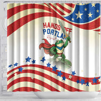 Hands Off Portland Shower Curtain Resist Frog - Wonder Print Shop