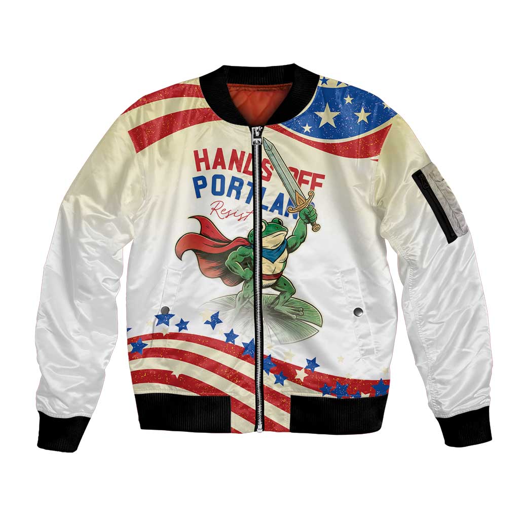Hands Off Portland Sleeve Zip Bomber Jacket Resist Frog - Wonder Print Shop