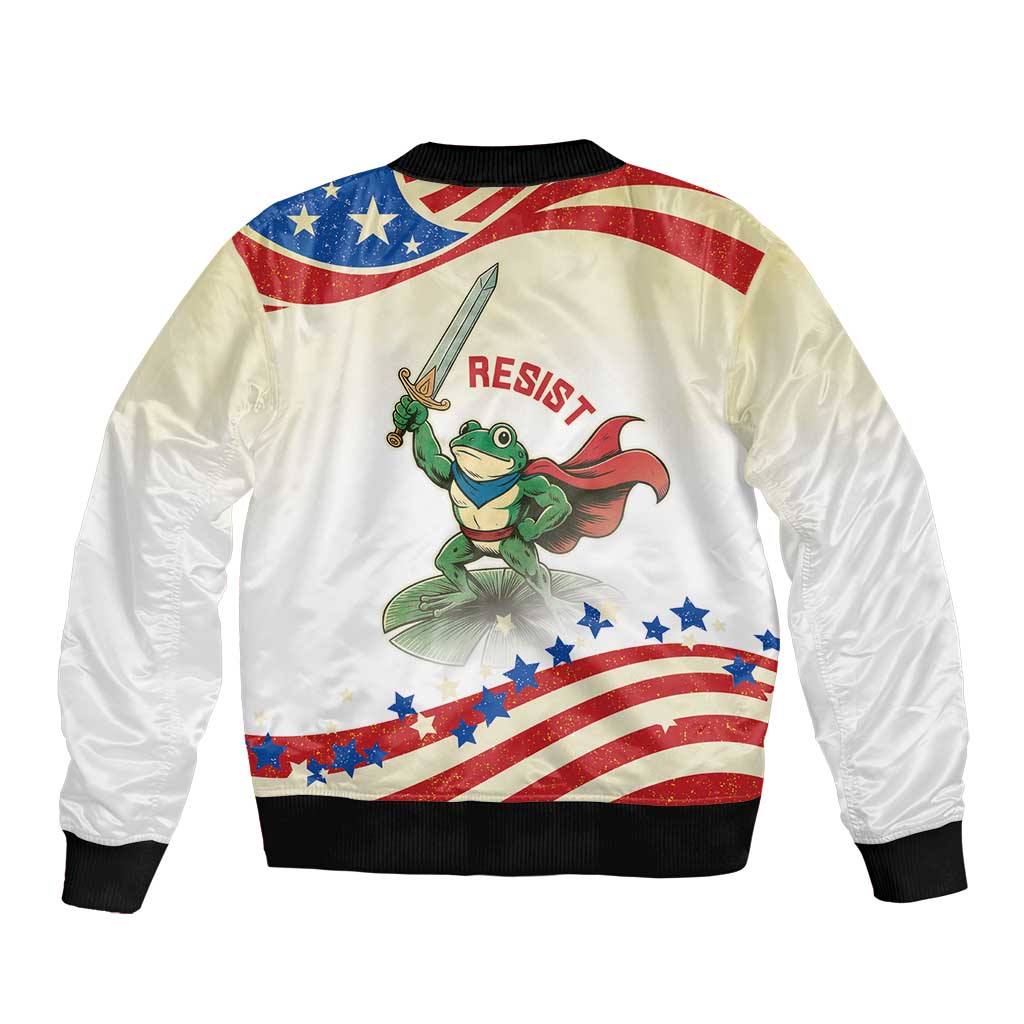 Hands Off Portland Sleeve Zip Bomber Jacket Resist Frog - Wonder Print Shop