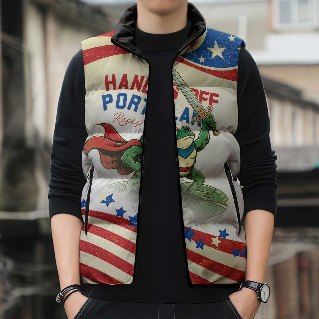 Hands Off Portland Sleeveless Puffer Jacket Resist Frog - Wonder Print Shop