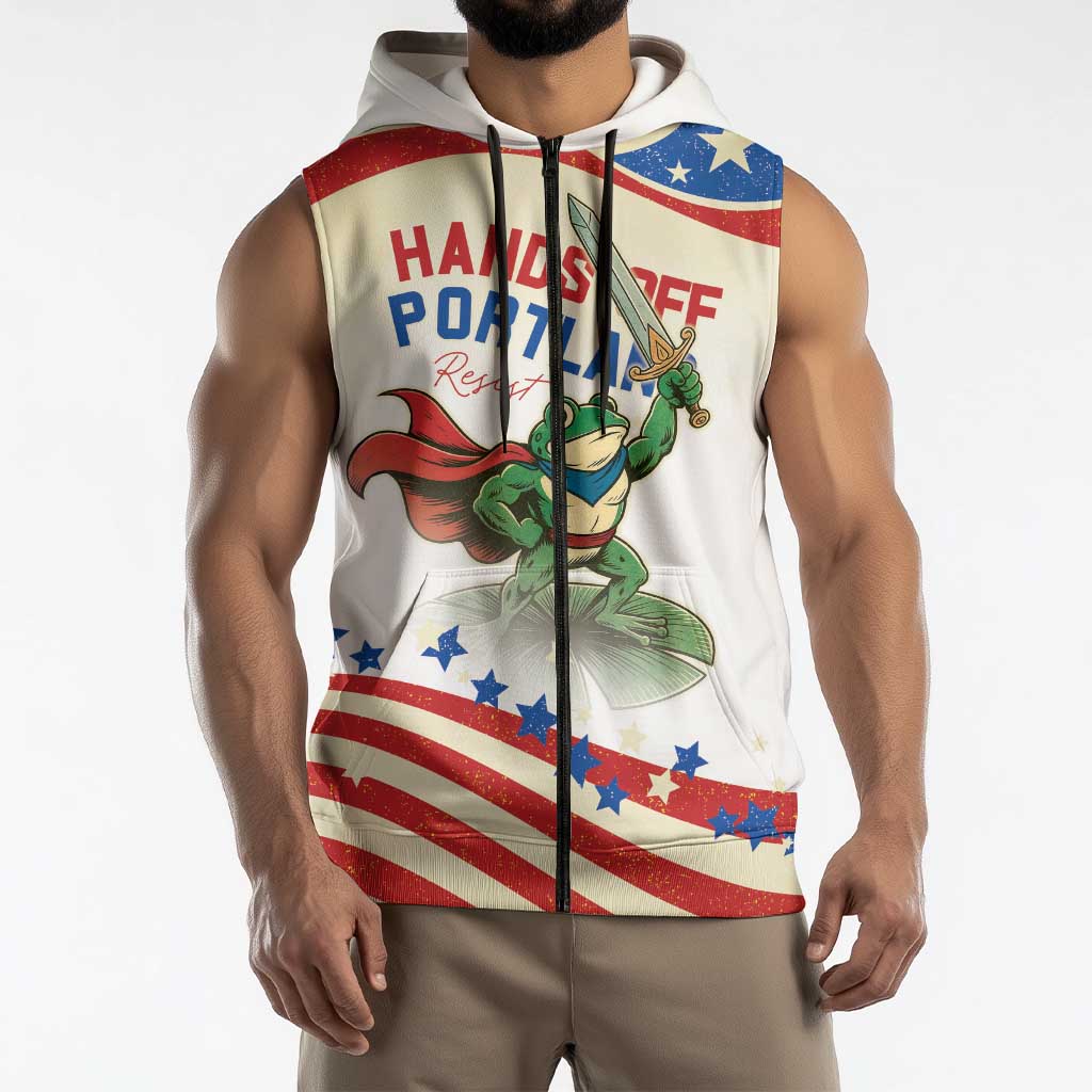 Hands Off Portland Sleeveless Zip Hoodie Resist Frog - Wonder Print Shop