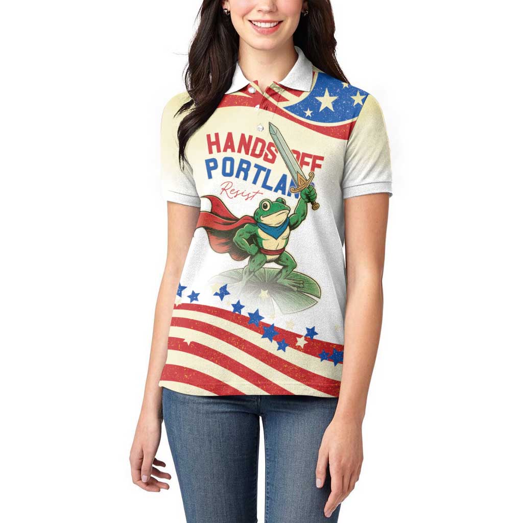 Hands Off Portland Women Polo Shirt Resist Frog - Wonder Print Shop