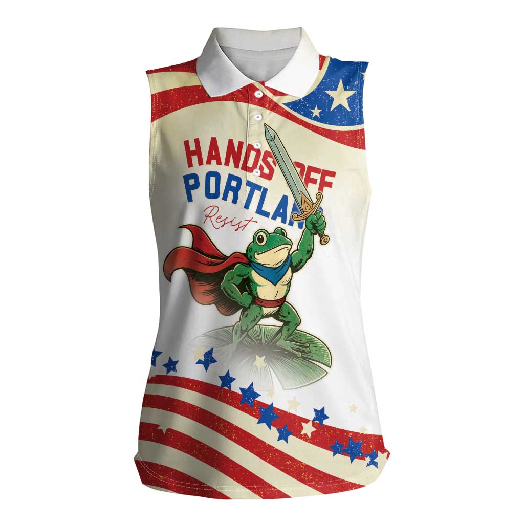 Hands Off Portland Women Sleeveless Polo Shirt Resist Frog - Wonder Print Shop