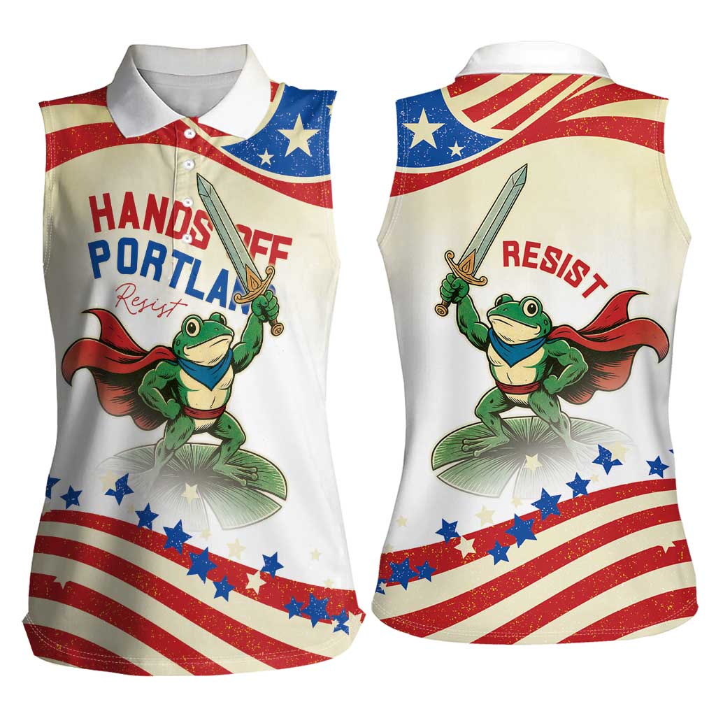 Hands Off Portland Women Sleeveless Polo Shirt Resist Frog - Wonder Print Shop