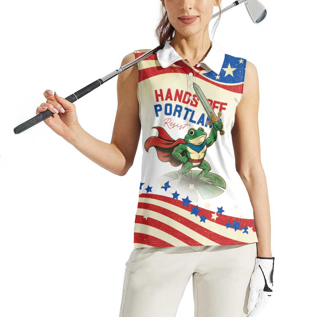 Hands Off Portland Women Sleeveless Polo Shirt Resist Frog - Wonder Print Shop